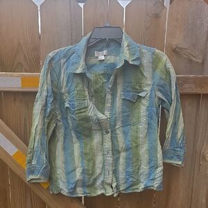 Christopher & Banks Blue and Green Plaid Button Shirt